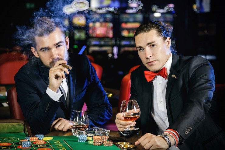 Dealer profesional yang sedang memandu permainan kasino live secara real-time dengan interaktif